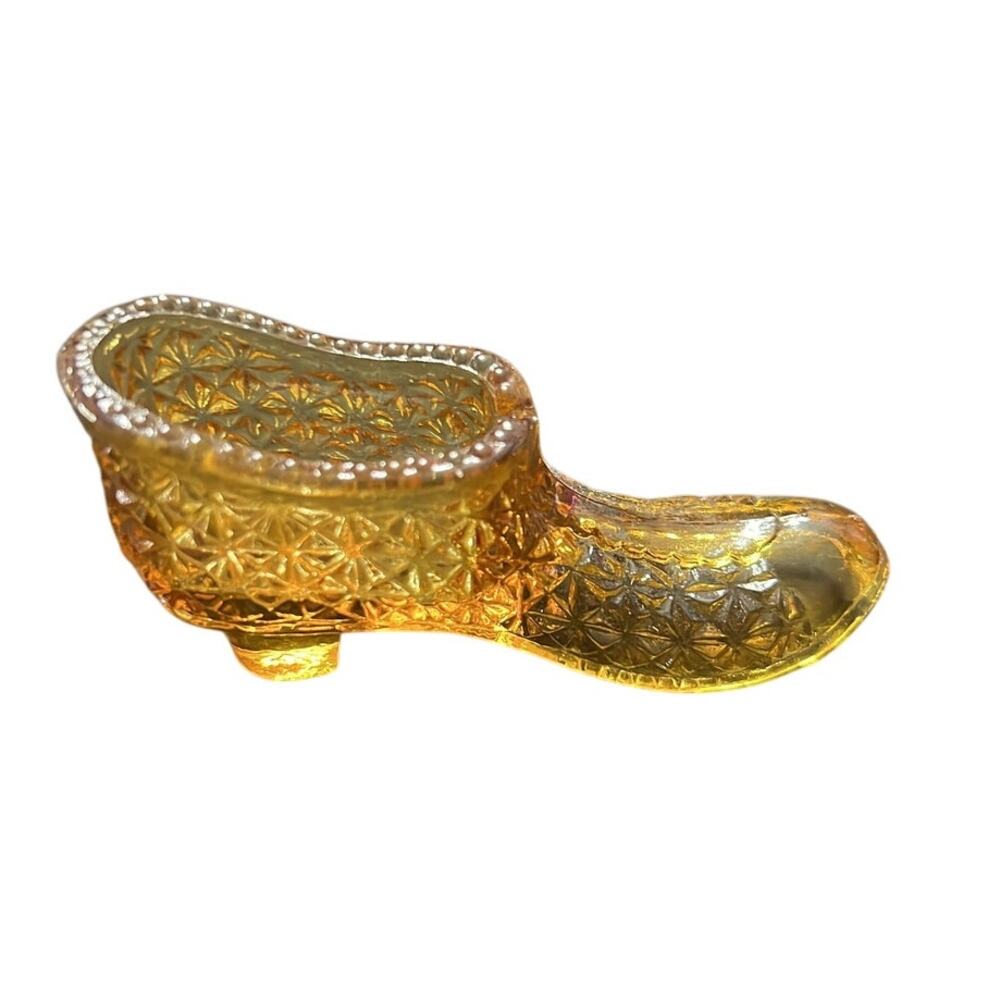 VTG Degenhart Daisy Button Small Amber Slipper Shoes  3.5"